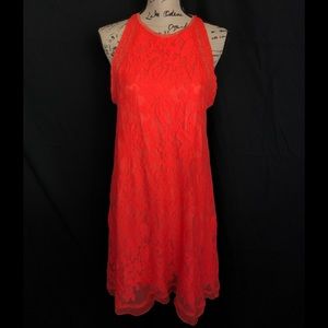 C&V L orange swing dress lace overlay dress boho